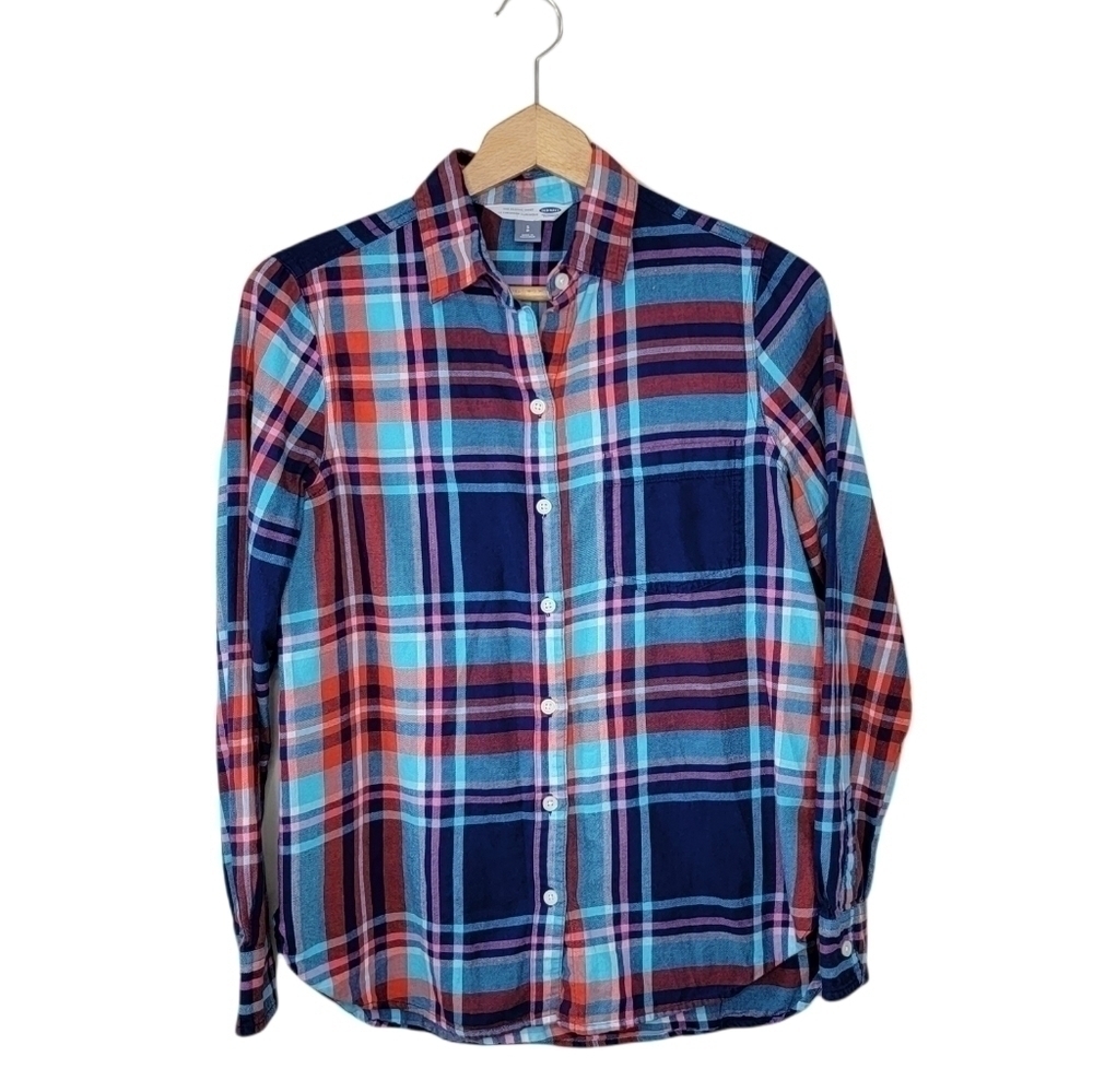 Old Navy Colorful Plaid Button Front Long Sleeve Shirt Size Small Casual Classic
